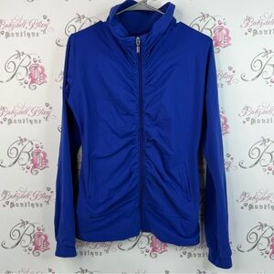 Silver icing sweater collared zip up royal deep Blue Zip-Up Jacket stretchy